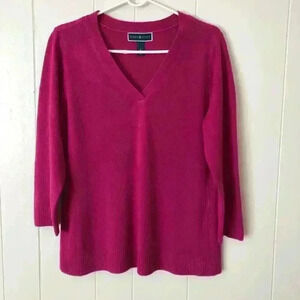 Karen Scott Women's Pink V-Neck 3/4 Sleeve Sweater Size M